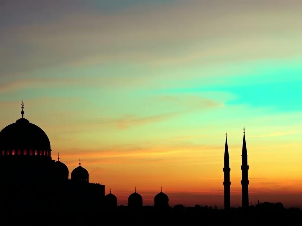 Silhouette of domes and minarets at dusk